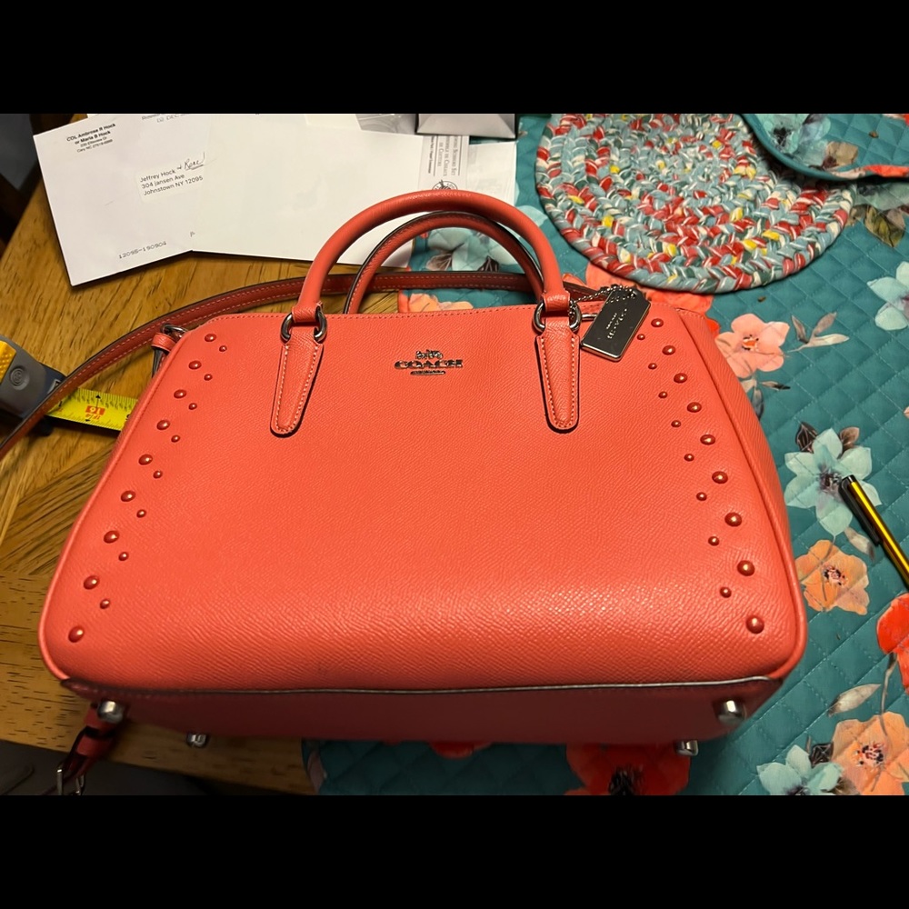Coach apricot color hand bag with additional shoulder strap!